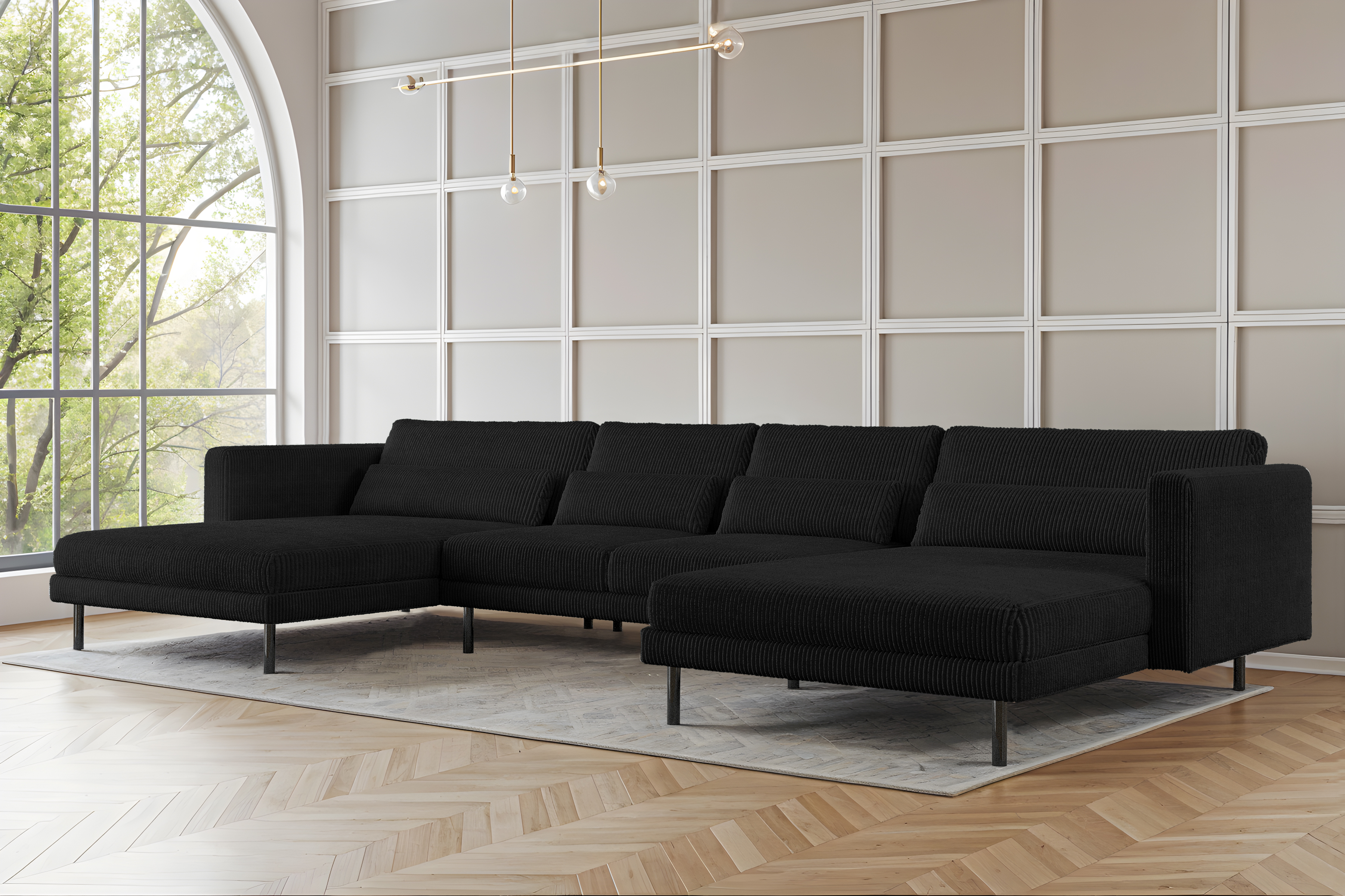 Modulares Ecksofa DANI U in U-Form aus Cordstoff POSO – großes Familiensofa für modernes Wohnzimmer, Poso 135